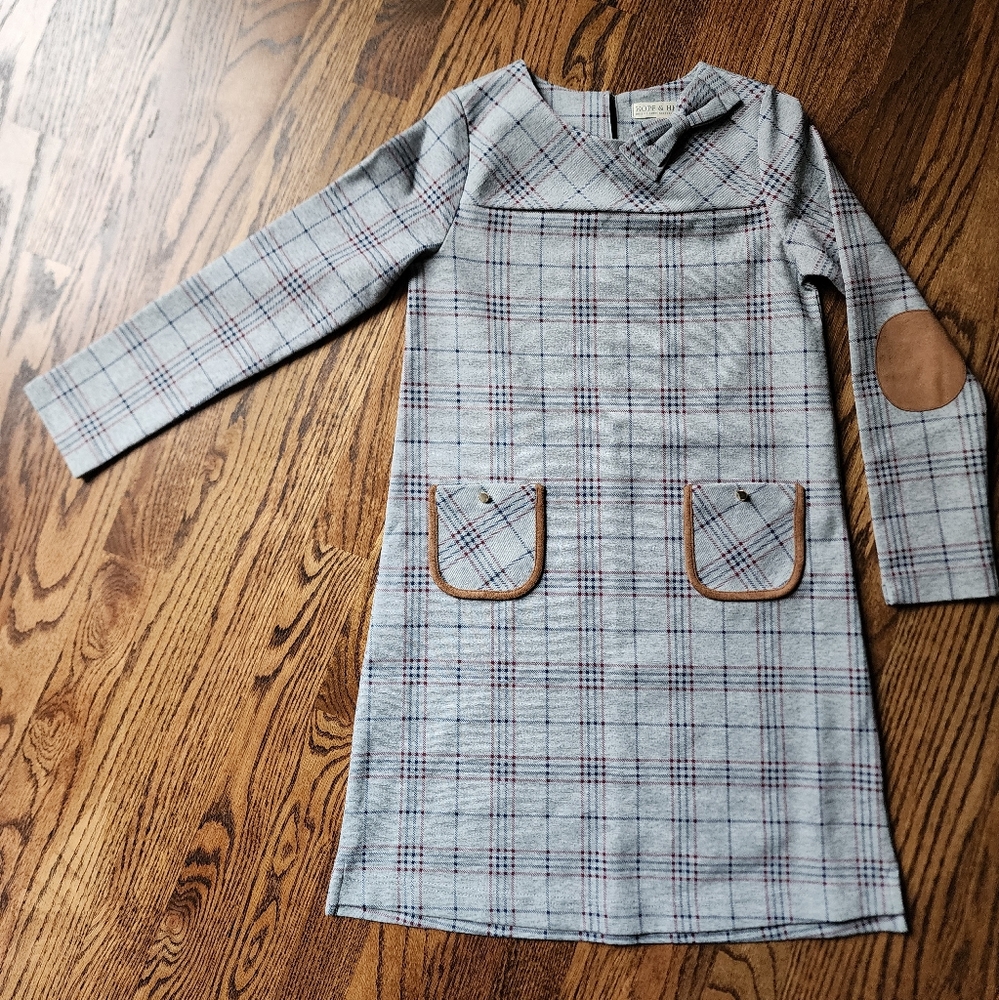 Hope & Henry Girl's Classic Gray Sheath Dress with Crew Neck and Long Sleeves